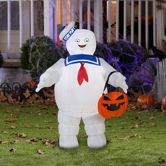3.5ft. Airblown® Inflatable Ghostbusters Stay Puft Marshmallow Man with Pumpkin Tote Halloween Décor